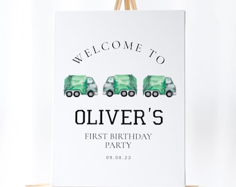 Garbage Truck Birthday Party Decorations - Truck Welcome Sign, Garbage Truck Party Supplies, Trash Theme, Boys Editable Instant Download