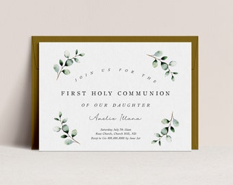First Communion Invitation Digital - Modern First Communion Invite, First Holy Communion Invitation Unisex, Baptism Invite, Instant Download