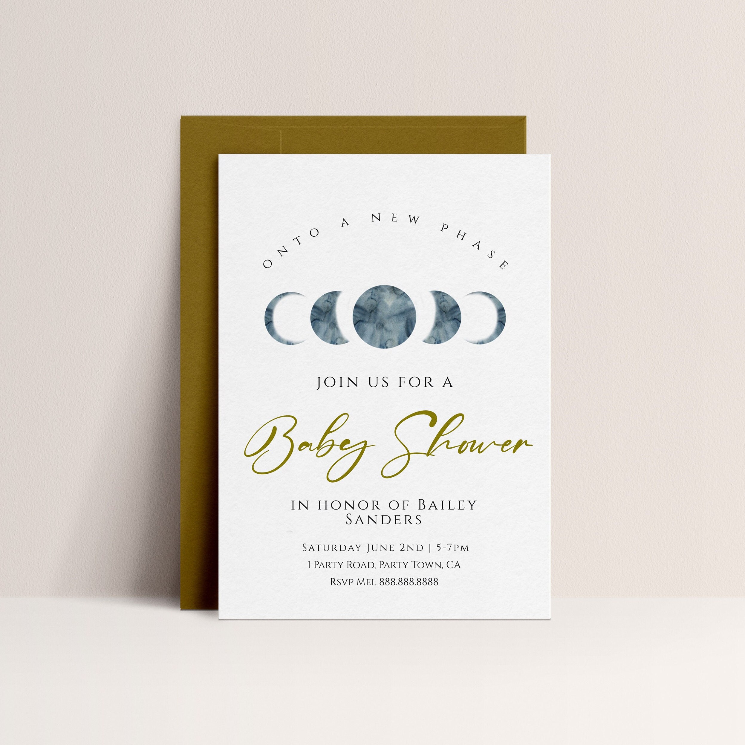 Moon Theme Baby Shower Invitation Celestial Theme Invitation Star Theme Baby Shower Invite Baby Shower Boy Moon Phase