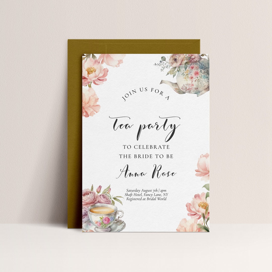 Tea Party Bridal Shower Invitation - Bridal Tea Shower Invite, Bridal Brunch, Vintage Theme ...