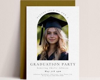 Modern Graduation Invitation Template with Photo | Minimal Editable Grad Party Invite | Printable Graduation Card | Instant Digital Download