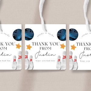 Bowling Birthday Thank You Tag - Bowling Party Favor Label, Boys Bowling Thank You Tags, Bowling Party Favor Tag, Editable Instant Download
