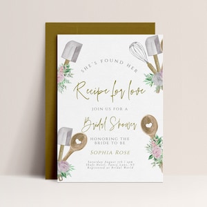 Kitchen Themed Bridal Shower Invitation - Baking Theme Bridal Shower Invite, Whisk,  Cooking Theme, Dusky Pink, Editable Download Template