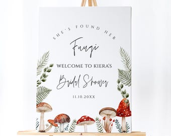 Plantilla de letrero de bienvenida para despedida de soltera con diseño de hongo: letrero de despedida de soltera con temática de bosque, letrero de boda con temática de bosque, descarga digital editable
