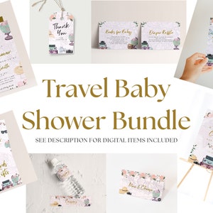 Travel Baby Shower Decorations Bundle Girl - Travel Baby Shower Theme, Adventure Baby Shower, Travel Baby Shower Invite, Editable Download