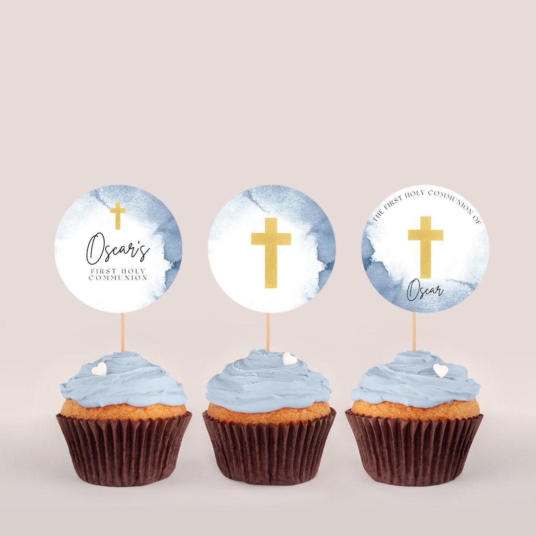 First Communion Cupcake Toppers Boy Holy Communion Decorations