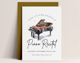 Piano Recital Invitation-Piano Birthday Invitation, Musician Invitation, Musical Notes Invite, Music Theme, Music Recital, Editable Download