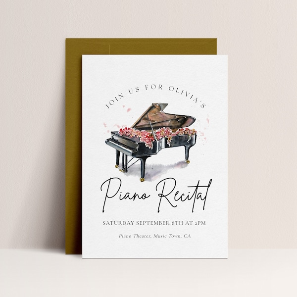 Piano Recital Invitation-Piano Birthday Invitation, Musician Invitation, Musical Notes Invite, Music Theme, Music Recital, Editable Download