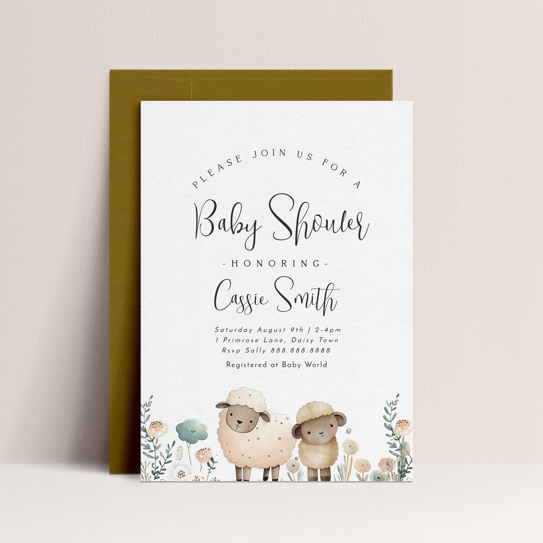 Lamb Baby Shower Invitation Sheep Baby Shower Invitation, Girl Baby Shower Invitation, Farm