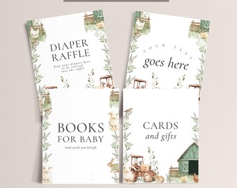 Farm Animal Baby Shower Sign Bundle - Editable Farm Animal Baby Shower Decor, Farm Animal Sign for Baby, Farm Diaper Raffle Instant Download