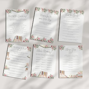 Book Bridal Shower Games - Book Themed Bridal Shower Games, Library Bridal Shower Decor, Chapter Theme, Champagne, Editable Instant Download