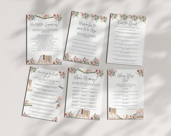 Book Bridal Shower Games - Book Themed Bridal Shower Games, Library Bridal Shower Decor, Chapter Theme, Champagne, Editable Instant Download