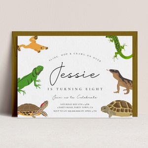Uitnodiging voor het feest van reptielen - reptielenfeest uitnodigt, reptiel verjaardagsuitnodiging, hagedis uit te nodigen, schildpad uit te nodigen, kikker bewerkbare Instant Download