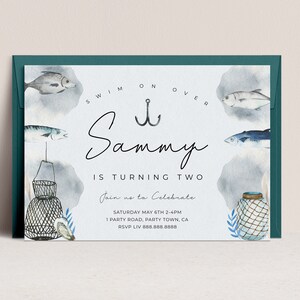 Invito festa di compleanno di pesca modificabile - Invito di compleanno di pesca, Invito di compleanno di pesce, Invito di festa sotto il mare, Download istantaneo