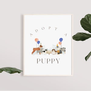 Adopteer een puppyteken - Puppy adoptie teken, Puppy verjaardag Decor, Hond Thema Verjaardagsfeestje, Kinderverjaardag, Minimaal, Bewerkbare Instant Download