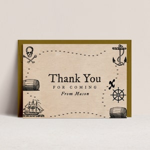 Suministros de fiesta de cumpleaños pirata - Tarjeta de agradecimiento pirata, decoración pirata, pirata tema vintage, pirata imprimible, descarga instantánea editable