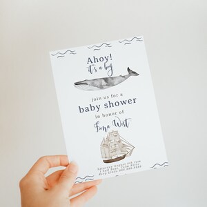 Sailboat Baby Shower Invitation Nautical Baby Shower Invitation, Boy Baby Shower Invite Blue, Whale Invitation, Editable Instant Download image 5