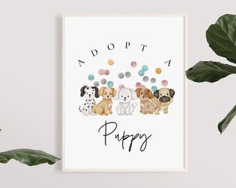 Letrero de adopción de cachorro para baby shower: Letrero de adopción de mascota, Decoración para baby shower con temática de perro, Espolvorear, Descarga instantánea editable