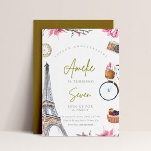 Paris Birthday Invitation - Patisserie Theme, Cafe Invite, French Birthday Invitation, Parisian Invite, Girls Editable Instant Download