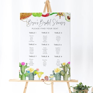 Fiesta Seating Chart - Fiesta Bridal Shower Sign Template, Fiesta Bachelorette Decorations, Cactus Bridal Shower Sign, Editable Download