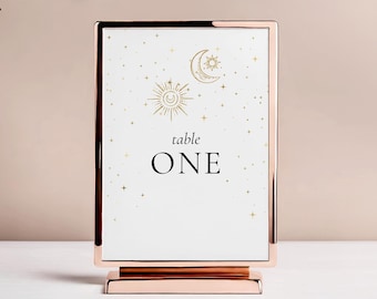 Celestial Wedding Table Numbers Template-Celestial Wedding Decor, Wedding Decor, Stars Moon Wedding Centerpiece, Editable Printable Download