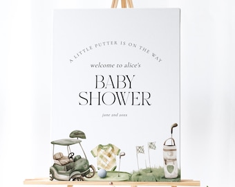 Golf Baby Shower Welcome Sign -Little Putter is on the Way, Editable Golf Theme Gender Reveal Sign, Golf Theme Welcome Sign Instant Download