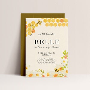 Bee Birthday Invitation -Bee Birthday Invite, Bumble Bee Birthday Party Invite, Honey Invitation, Bee Birthday Girl Invite, Instant Download