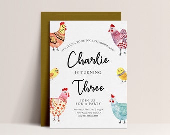 Chicken Theme Birthday Invitation-Barnyard Birthday Invite, Chicken Birthday Party, Farm Birthday, Farmers Market, Editable Instant Download