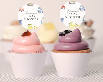 Construction Cupcake Toppers - Construction Cake Topper, Construction Baby Shower Decor, Truck Cupcake Topper, Editable Instant Download