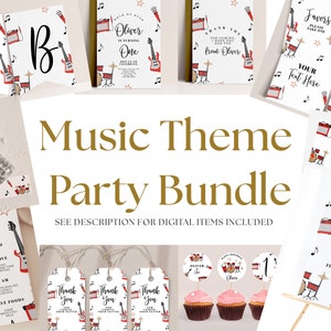 Music Birthday Decor Bundle - Music Birthday Invite, One Rocks Party Supplies, Music Theme Party Printables, Music Banner, Instant Download