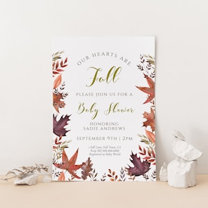 Fall Baby Shower Invitation Leaves Baby Shower Invitation, Autumn Baby Shower Invite, Foliage, Red & Gold, Rustic theme, Editable Download image 6