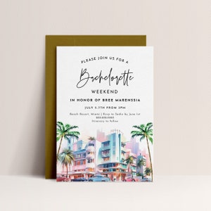 Miami Bachelorette Invitation - Beach Bachelorette Invite, Tropical Bachelorette Party Decor, Miami Invitation, Editable Instant Download