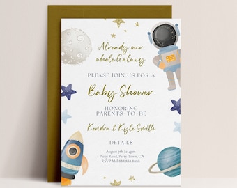 Astronaut Baby Shower Invitation -Moon Theme Baby Shower Invite, Space Theme Baby Shower Invite, Baby Shower Boy, Planets, Editable Download
