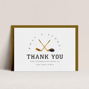 Hockey Thank You Card Hockey Theme Baby Shower, Sports Theme Baby Shower, Couples Shower, Hockey Birthday Favors,Editable Instant Download image 1