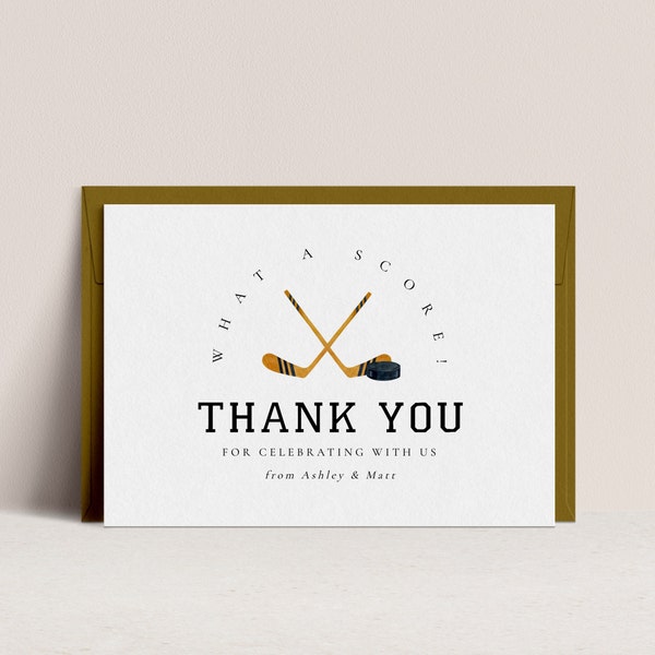 Hockey Thank You Card - Hockey Theme Baby Shower, Sports Theme Baby Shower, Couples Shower, Hockey Birthday Favors,Editable Instant Download