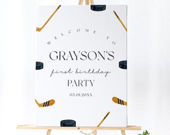 Placa de boas-vindas para hóquei - Faixa de aniversário para hóquei, Decorações de aniversário para hóquei, Festa de aniversário para hóquei, Placa de hóquei, Download instantâneo editável