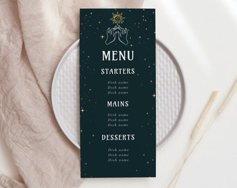 Celestial Menu - Star Wedding Theme, Moon Theme Decor, Tarot Card Wedding Decor, Celestial Wedding Menu Template, Editable Instant Download