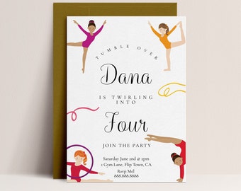 Gymnastics Party Invitation Girls - Gymnastics Birthday Party Invitation, Gymnastics Invitation, Gymnastics Party Invite, Instant Download