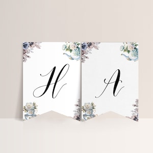 Tea Party Banner-Tea Party Bridal Shower Welcome Sign, Tea Party Bridal Shower Decor, Bridal Tea Party Decor, Dusty Blue, Editable Download