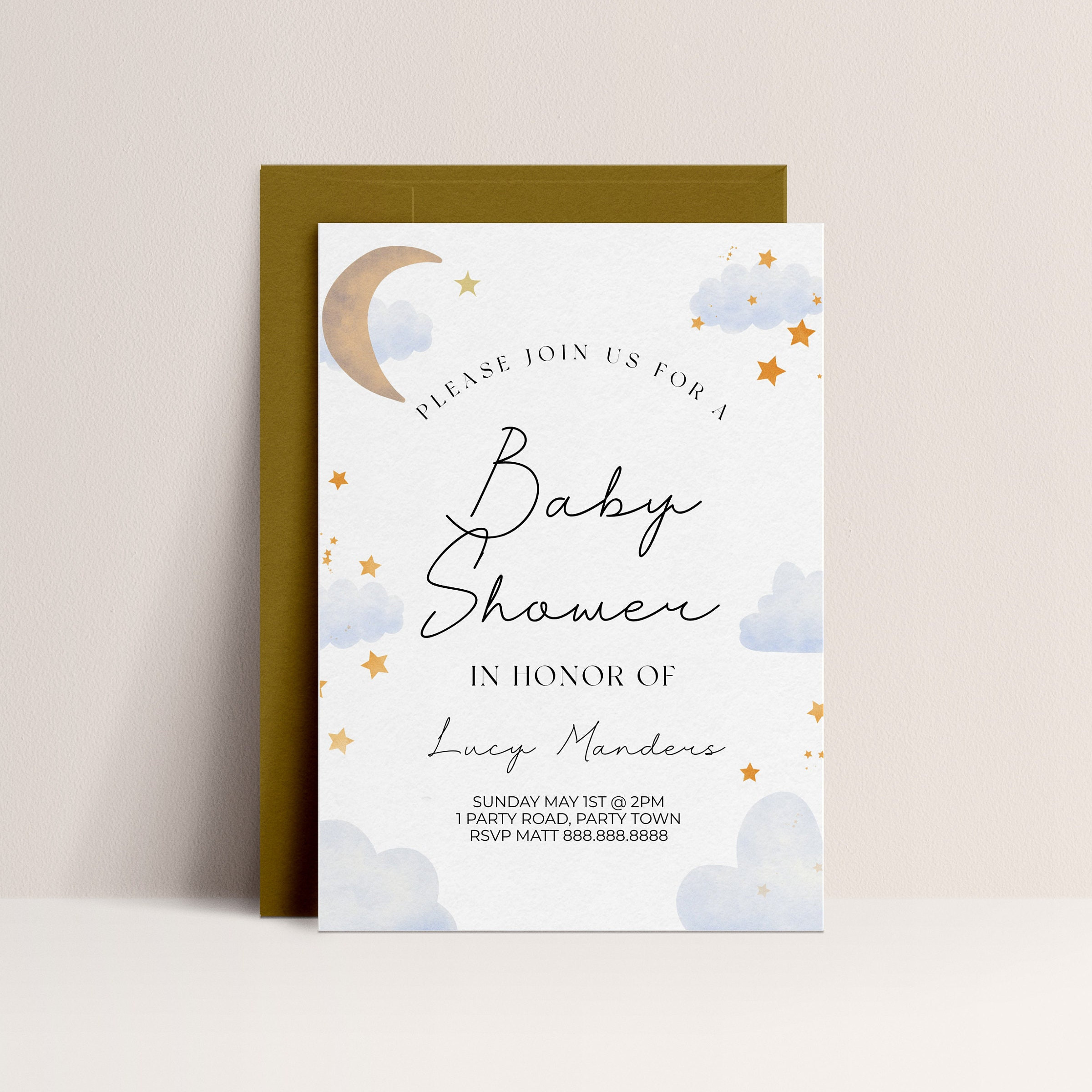 Moon Theme Baby Shower Invitation Celestial Theme Invite Star Theme Baby Shower Invite Cloud Theme Unisex Baby Shower