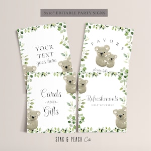 Koala Party Decorations Boy- Koala Party Signs 8x10&quot;, Baking Party Decor, Koala Birthday Banner, Koala Favor Signs Animal, Editable Download