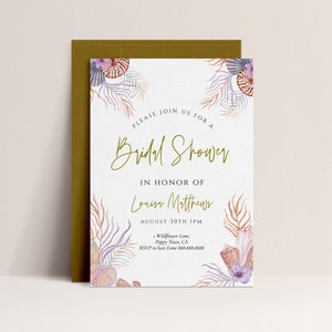 Seashell Bridal Shower Invitation Template- Beach Bridal Shower Invitation, Boho Theme Wedding Shower Invitation, Editable Instant Download