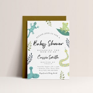 Reptile Baby Shower Invitation - Reptile Baby Announcement, Snake Theme Baby Shower Invite, Frog, Lizard, Boy, Editable Instant Download