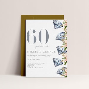 60. Hochzeitstag einladen Vorlage-60.Jahre Party Einladung, Diamant Jahrestag Dekor, Gelübde Erneuerung einladen, bearbeitbarer Download