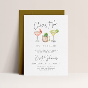 Cocktail Bridal Shower Invitation -  Couples Shower Invite, Cocktail Theme Bridal Shower Invitation, Cocktail Bachelorette Editable Download