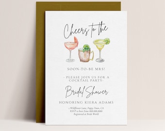 Cocktail Bridal Shower Invitation -  Couples Shower Invite, Cocktail Theme Bridal Shower Invitation, Cocktail Bachelorette Editable Download