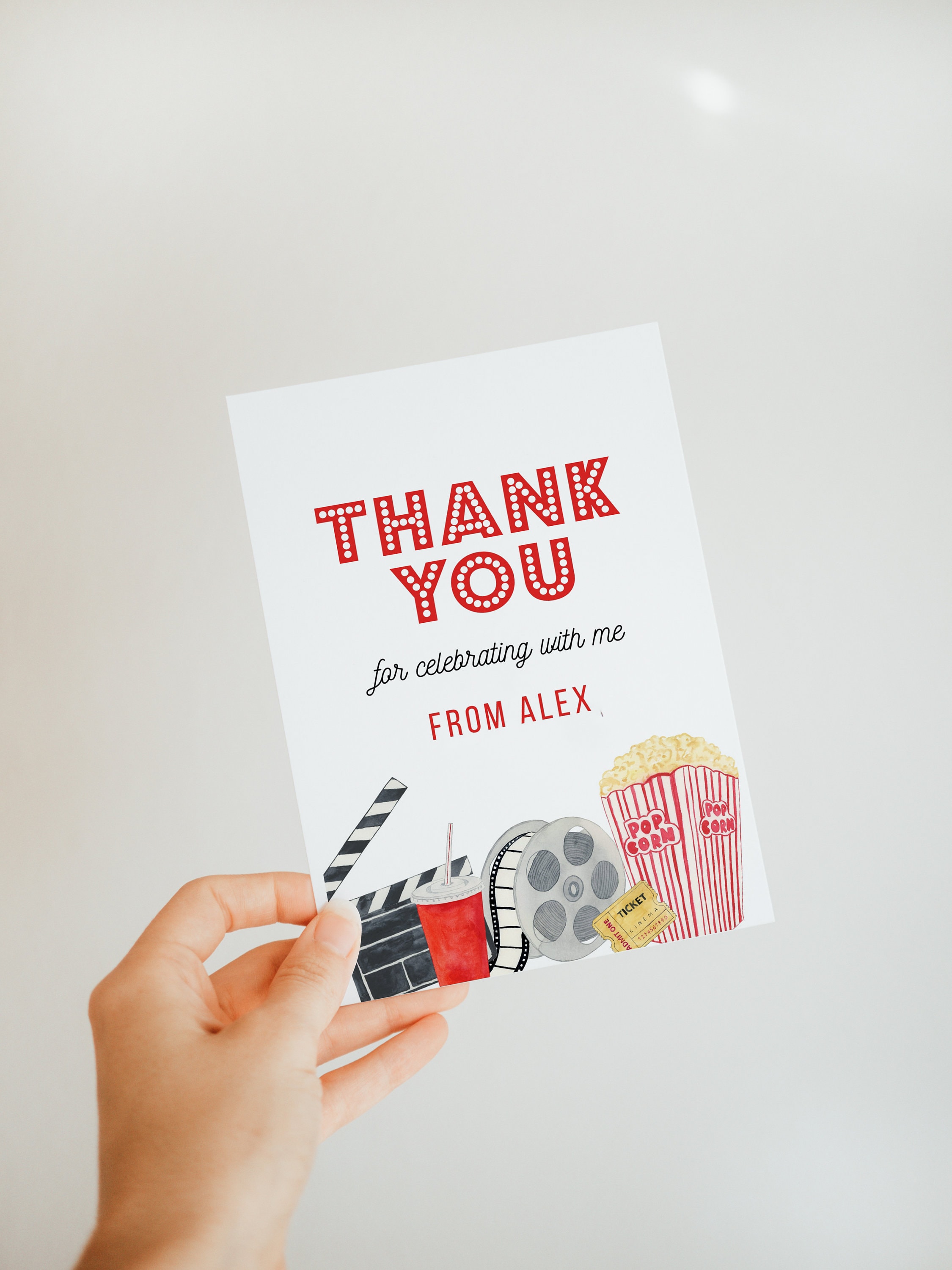 Movie Birthday Thank You Card - Movie Thank You, Cinema Birthday