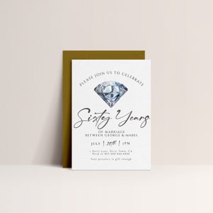 60th Wedding Anniversary Invite Template-60th Anniversary Party Invitation, Diamond Anniversary Decor, Vow Renewal invite, Editable Download image 2