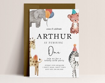 Convite Editável de Aniversário de Animal Safari - Convite de Animal Safari para Meninos, Convite de Animal da Selva, Convite de Aniversário de Zoológico, Download Instantâneo