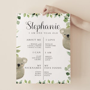 Koala Milestones - Koala Birthday Party, Koala Party Decorations, Koala Birthday Sign, Koala Birthday Banner, Greenery, Editable Download